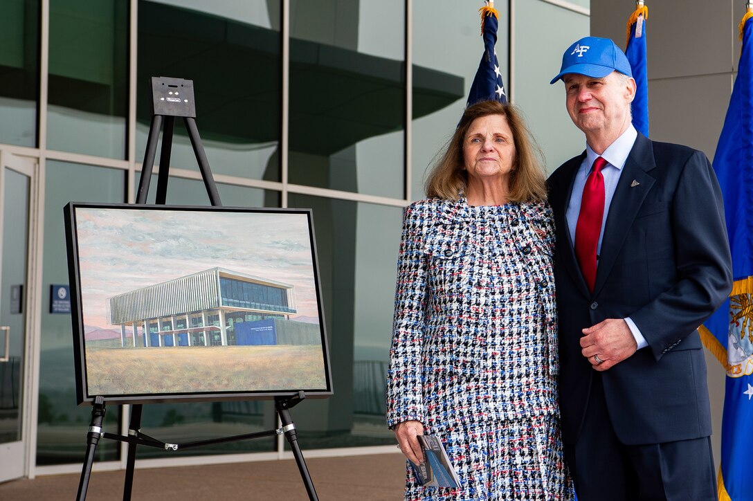 Retired U.S. Air Force Lt. Col. Paul Madera and his wife, Joan, at the Madera Cyber Innovation Center ribbon-cutting ceremony at the U.S. Air Force Academy, April 25, 2025.