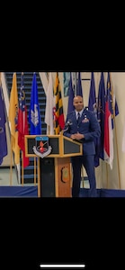 Then 2nd Lt. Joshua Willis, giving a speech during an event. (Courtesy photo)