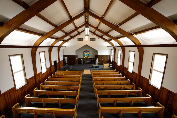 The Hill Aerospace Museum's Mazer Chapel spent two years under renovation and is set to reopen May 30. The chapel was built in 1942 and is one of the oldest buildings associated with the base. (U.S. Air Force photo by R. Nial Bradshaw)