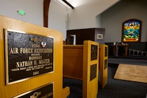 The Hill Aerospace Museum's Mazer Chapel spent two years under renovation and is set to reopen May 30. The chapel was built in 1942 and is one of the oldest buildings associated with the base. (U.S. Air Force photo by R. Nial Bradshaw)