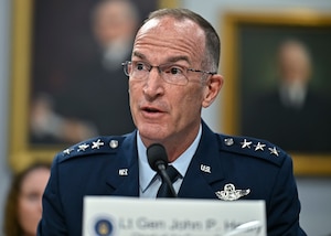 Lt Gen Healy speaking into a microphone