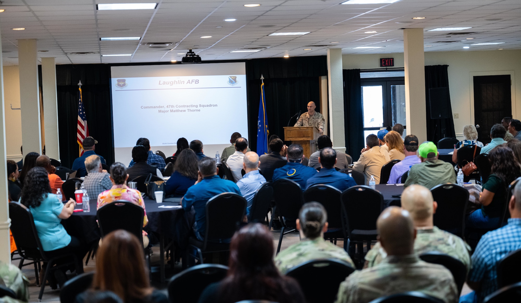 Laughlin Air Base host Small Business Day expo at XL Landings  , May 21, 2025. The event connected base leadership with local  and regional business representatives to foster partnerships and promote opportunities within the defense contracting space. (U.S. Air Force photo by Airman 1st Class Harrison Sullivan)