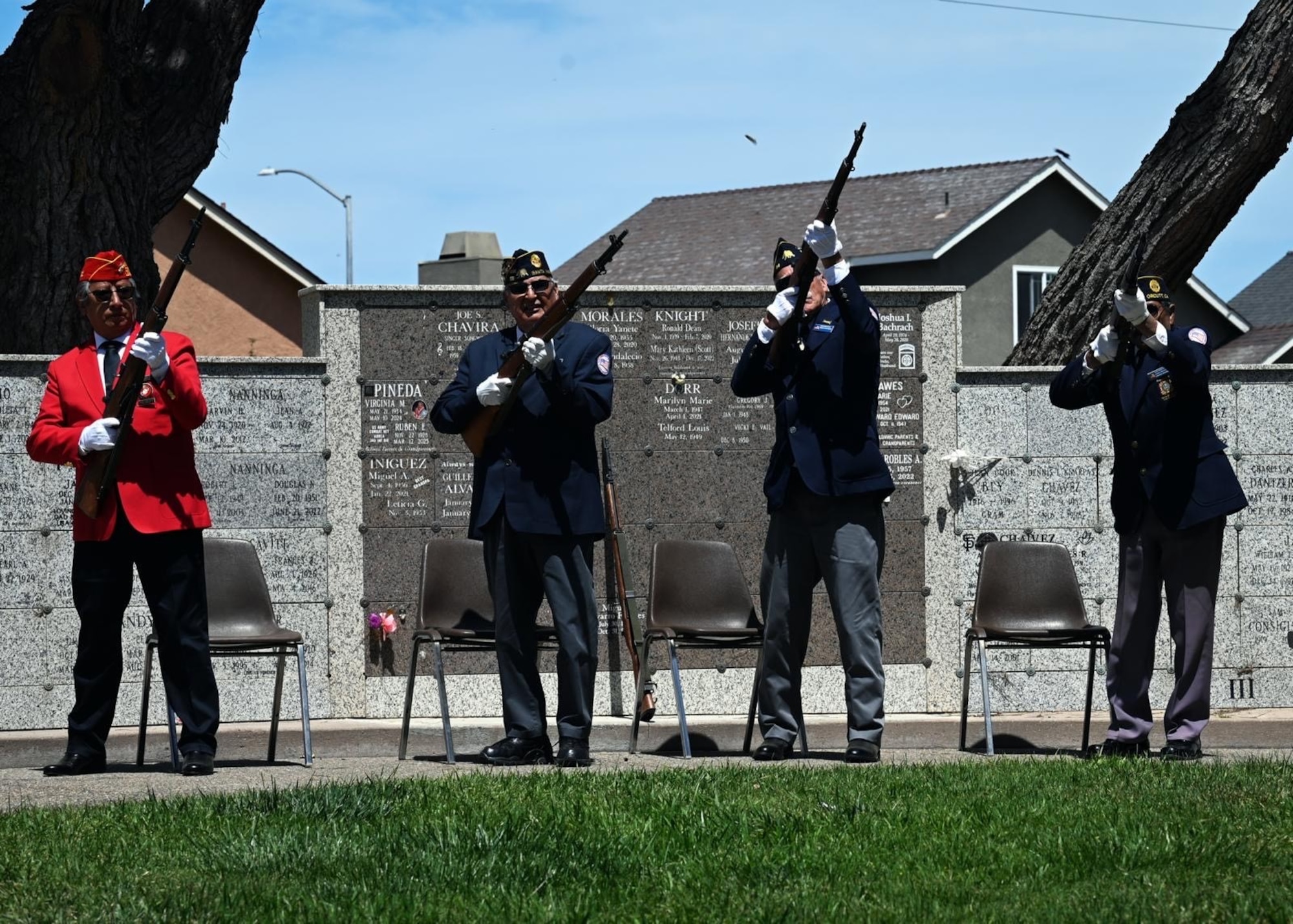 Members of a firing party shoot their rifles during a Memorial Day ceremony in Santa Maria, Calif., May 26, 2025. During the ceremony, the firing of three volleys and the playing of Taps were performed to pay tribute to the fallen heroes who made the ultimate sacrifice in service and defense of our nation. (U.S. Space Force photo by Airman 1st Class Olga Houtsma)
