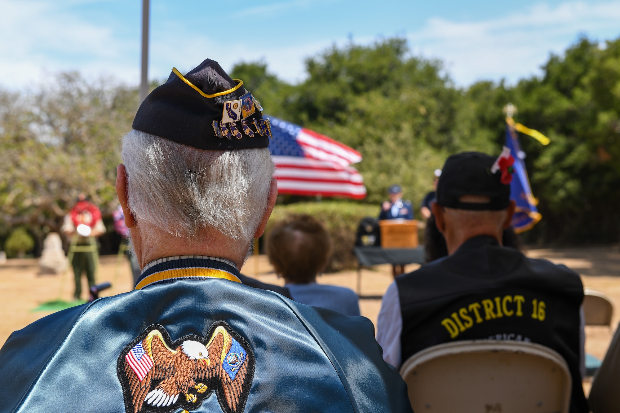 Attendees of a Memorial Day ceremony in Orcutt, Calif., listen to a speech from Lt. Col. Tonya Barry, 30th Healthcare Operations Squadron commander, May 26, 2025. Vandenberg leadership gave their support in nearby communities to honor the fallen military members who made the ultimate sacrifice in the service and defense of our nation. (U.S. Space Force photo by Master Sgt. Eric Burks)
