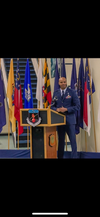 Then 2nd Lt. Joshua Willis, giving a speech during an event. (Courtesy photo)