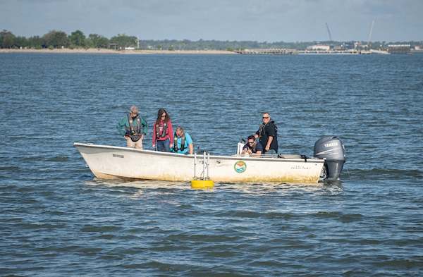 Charleston, SC (May 13, 2025) Naval Information Warfare Center (NIWC) Atlantic and South Carolina’s Department of Natural Resources launched a buoy into the Charleston Harbor on May 13 as part of a new collaboration effort both organizations developed earlier this year to bolster joint research and development in the maritime domain.
