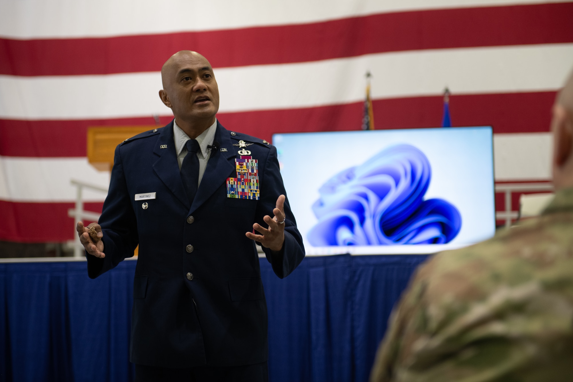 Colonel Melchizedek Martinez delivered a presentation on resiliency as a part of the 932nd AW Resilience Quest event May 3, 2025, Scott Air Force Base, Illinois.