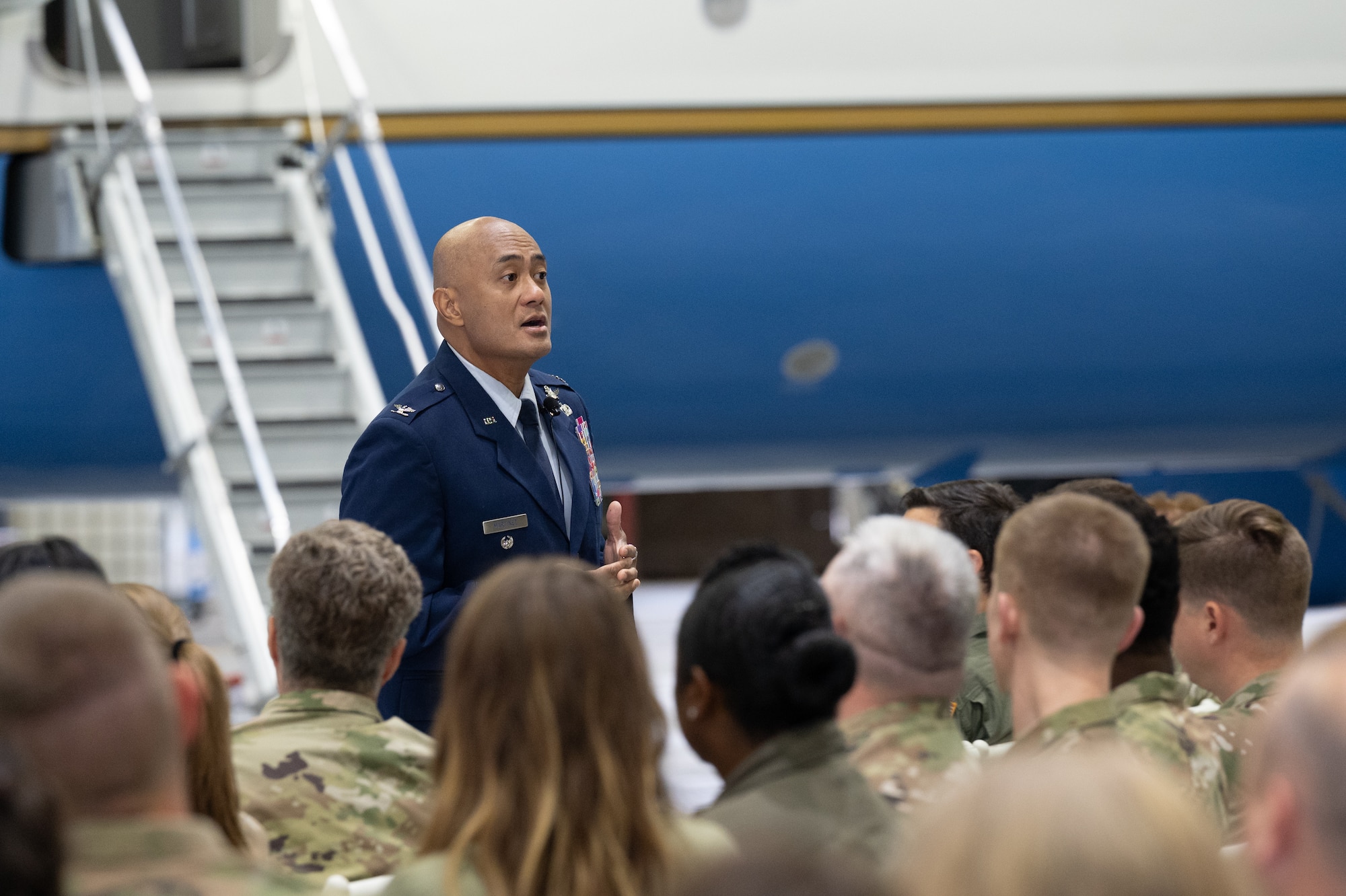 Col. Melchizedek Martinez gave a presentation on resiliency as a part of the 932nd AW Resilience Quest event May 3, 2025, Scott Air Force Base, Illinois.