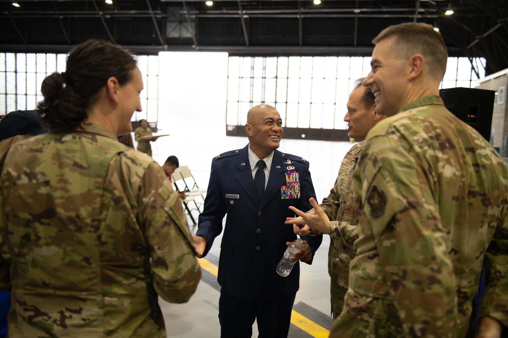 Col. Melchizedek Martinez speaks to Gateway Wing Airmen upon the conclusion on his presentation on resilience as a part of the 932nd AW Resilience Quest event May 3, 2025, Scott Air Force Base, Illinois.