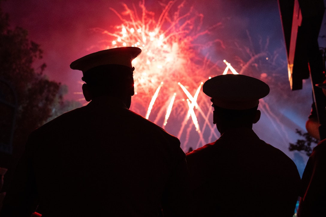 U.S. Marines watch a firework display at Disneyland Park in Anaheim, California, during Los Angeles Fleet Week, May 22, 2025. Los Angeles Fleet Week, now in its eighth iteration, is a sea service celebration that allows citizens of Greater Los Angeles to witness today’s maritime capabilities firsthand. Nearly 1,000 Sailors, Marines, and Coast Guardsmen will showcase their capabilities and equipment, participate in various community service events, and enjoy the hospitality of Los Angeles during the event. (U.S. Marine Corps photo by Lance Cpl. Avery Wayland)