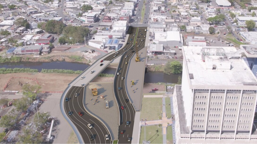 Rendering of a bridge being constructed.