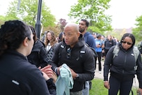 Master Sgt. Laroy Warren, G1 Non-commissioned Officer-In-Charge, 85th U.S. Army Reserve Support Command, checks in before the start of the 11th Annual Chicago Veterans Ruck March, May 23, 2025.