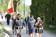 Participants at the 11th annual Chicago Veterans Ruck March move along the 20-mile course, into Chicago, that started in Dawes Park in Evanston, Illinois, May 23, 2025.