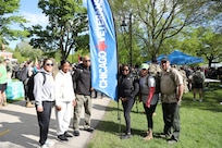 From left to right, Roxanne Zadlo, Sgt. First Class Dora Uwudia, Master Sgt. Laroy Warren, Staff Sgt. Raschelle Barnes, Sgt. 1st Class Grainne Battell and her husband, Andrew Gale, pause for a photo at the 11th annual Chicago Veteran’s Ruck March, May 23, 2025.
