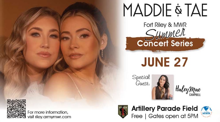 June 27

Special Guest: Haley Mae Campbell

Artillery Parade Field 
Free | Gates open at 5PM

For More Information, visit riley.armymwr.com