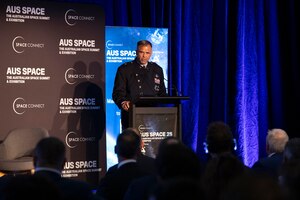 A Space General talks to a crowd