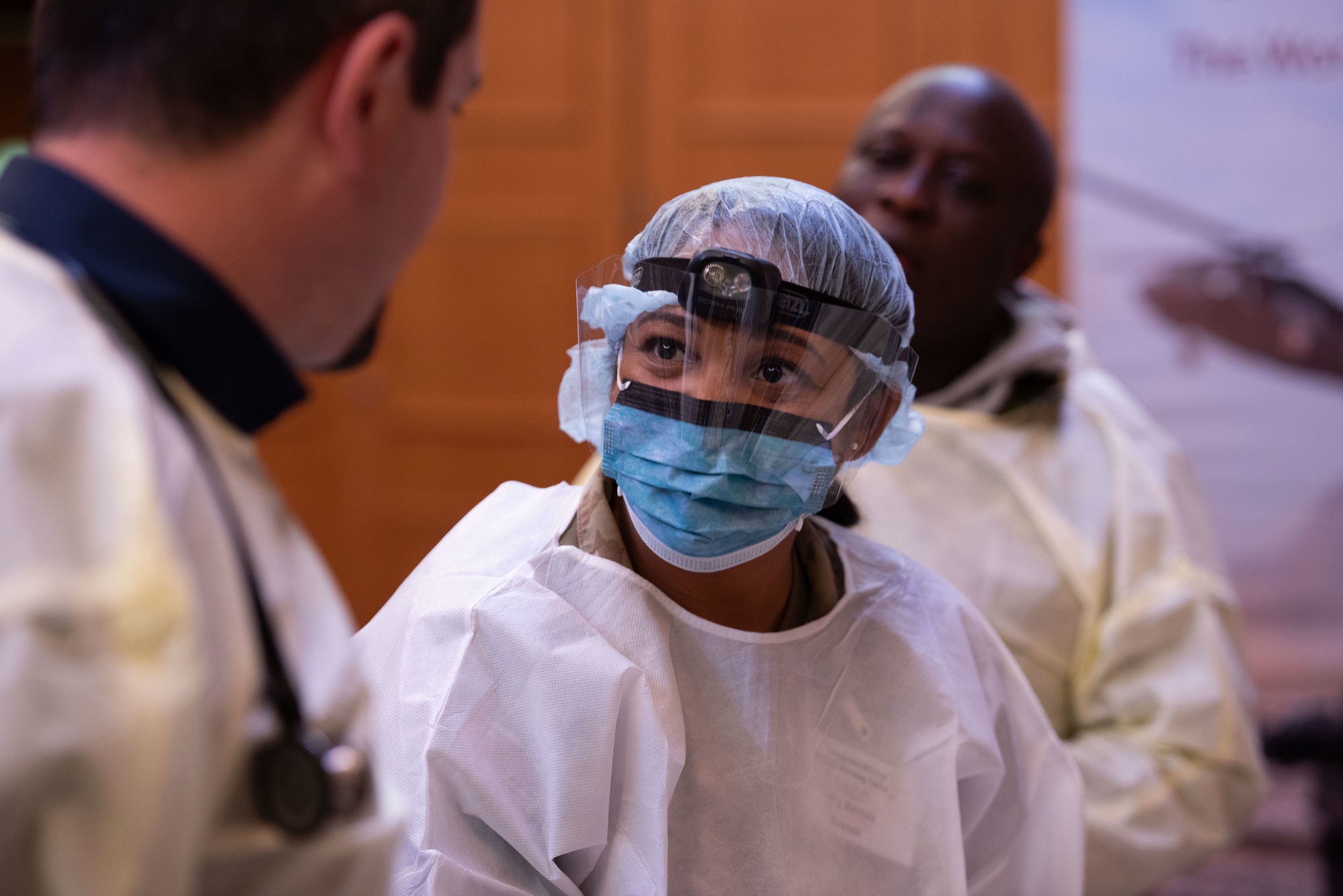 U.S. Air Force Maj. Keshia Brown, Landstuhl Regional Medical Center primary care flight commander, works with teammates during a training exercise at the European-African Military Nursing Exchange conference in Garmisch-Partenkirchen, Germany, May 23, 2025. The EAMNE provided an opportunity to promote interoperability while strengthening the relationship between the U.S. and partner nations. (U.S. Air Force photo by Airman 1st Class Jason Jones Jr.)
