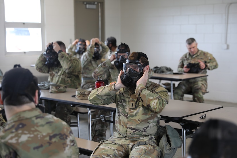 Soldiers assigned to the 1792nd Combat Sustainment Support Battalion conduct chemical, biological, radiological and nuclear (CBRN) training at Camp Atterbury, Indiana, May 21, 2025.
