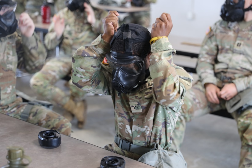 Soldiers assigned to the 1792nd Combat Sustainment Support Battalion conduct chemical, biological, radiological and nuclear (CBRN) training at Camp Atterbury, Indiana, May 21, 2025.