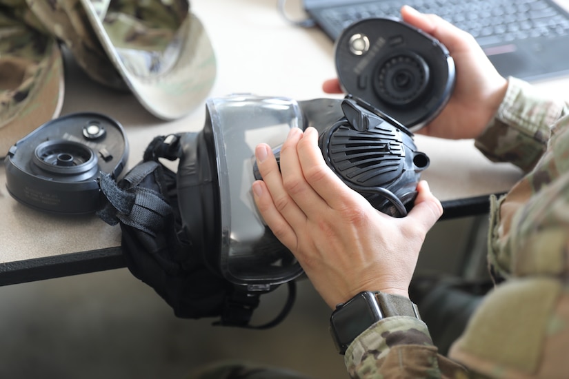 Soldiers assigned to the 1792nd Combat Sustainment Support Battalion conduct chemical, biological, radiological and nuclear (CBRN) training at Camp Atterbury, Indiana, May 21, 2025.