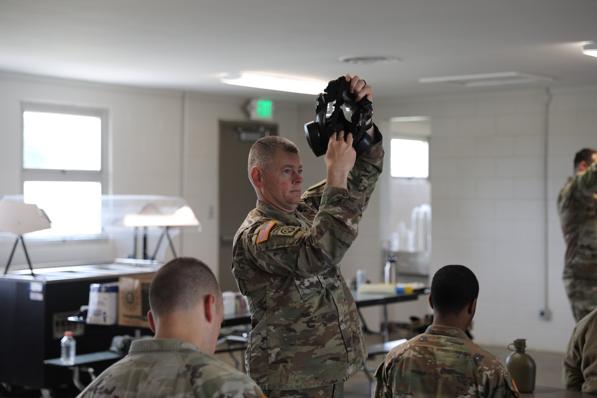 Soldiers assigned to the 1792nd Combat Sustainment Support Battalion conduct chemical, biological, radiological and nuclear (CBRN) training at Camp Atterbury, Indiana, May 21, 2025.