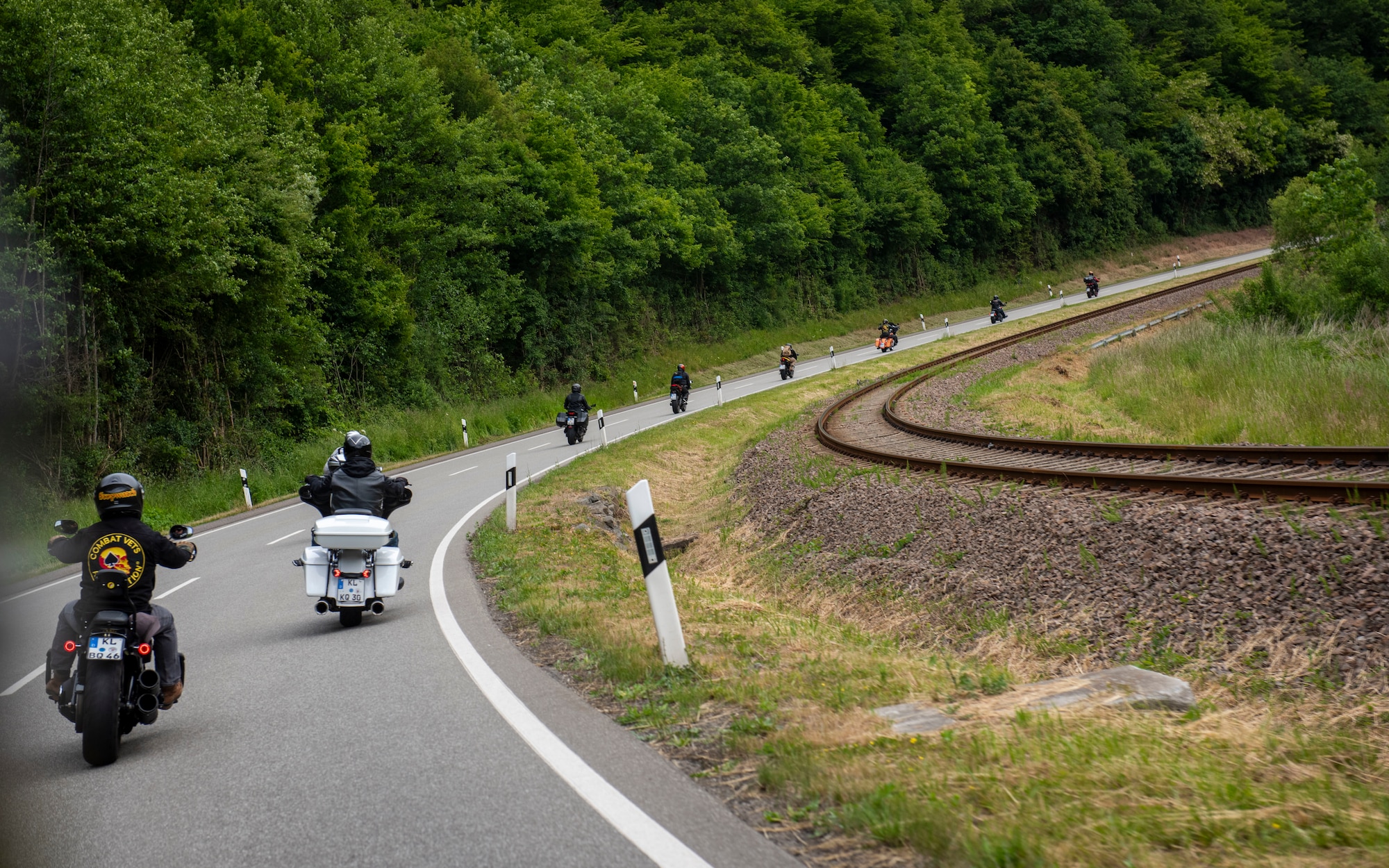 Kaiserslautern Military Community members ride towards Bernkastel-Kues during the mentorship ride in Germany, May 27, 2025. The mentorship ride's purpose is to strengthen awareness and safety precautions while riding, simultaneously building morale and camaraderie within the KMC community.(U.S. Air Force photo by Senior Airman Sabrina Fuller-Judd)