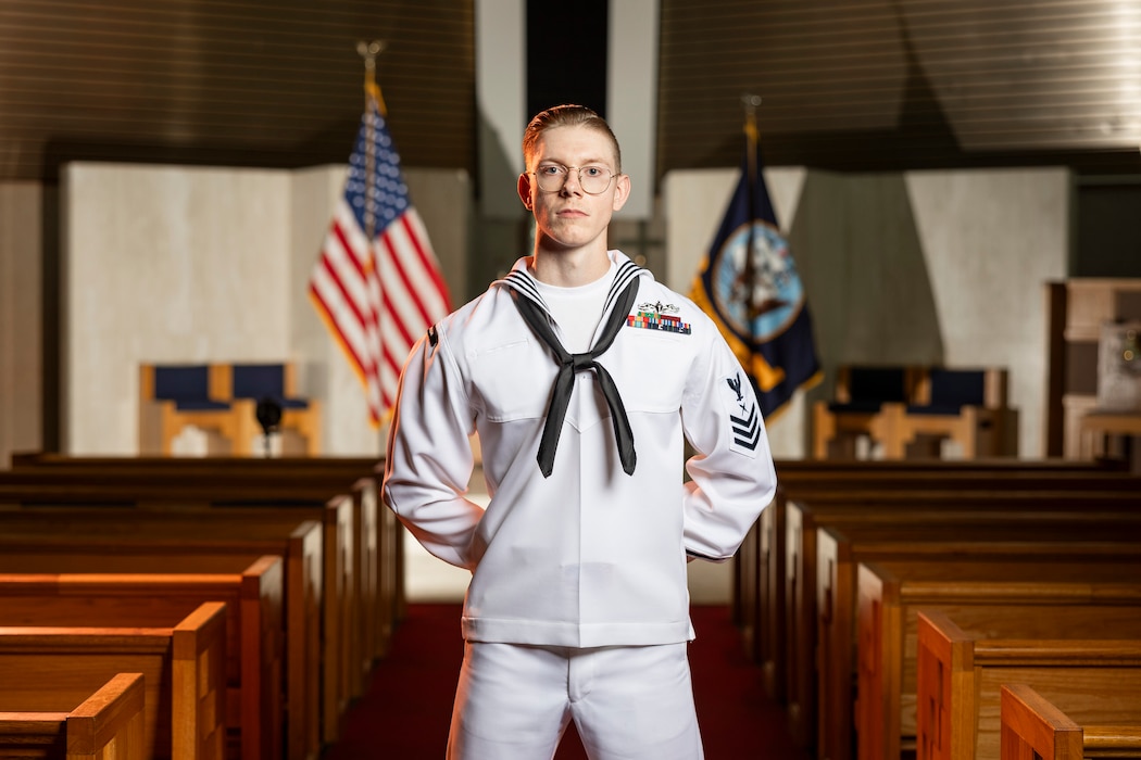 Cryptologic Technician Technical 1st Class Nathan Butts, assigned to Information Warfare Training Command (IWTC), poses for a portrait at Naval Air Station Pensacola Corry Station, Florida, May 7, 2025. IWTC Corry Station, a subordinate command of the Center for Information Warfare Training (CIWT), delivers world-class technical training to develop the Navy’s cryptologic and information warfare professionals. (U.S. Navy Photo by Public Affairs Specialist Austen McClain)