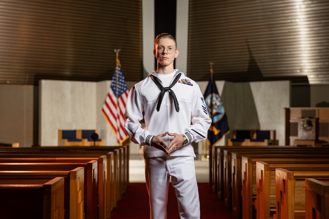 Cryptologic Technician Technical 1st Class Nathan Butts, assigned to Information Warfare Training Command (IWTC), poses for a portrait at Naval Air Station Pensacola Corry Station, Florida, May 7, 2025. IWTC Corry Station, a subordinate command of the Center for Information Warfare Training (CIWT), delivers world-class technical training to develop the Navy’s cryptologic and information warfare professionals. (U.S. Navy Photo by Public Affairs Specialist Austen McClain)
