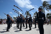 The U.S. Air Force Honor Guard Drill Team performs a demonstration at the Hyundai Air & Sea Show at Miami Beach, Fla., May 24, 2025.