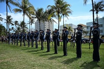 The U.S. Air Force Honor Guard Drill Team performs a demonstration at the Hyundai Air & Sea Show at Miami Beach, Fla., May 24, 2025.