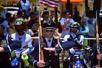 U.S. Air Force Staff Sgt. William Douglass, U.S. Air Force Honor Guard ceremonial guardsman, performs for a crowd at the Hyundai Air & Sea Show at Miami Beach, Fla., May 25, 2025.