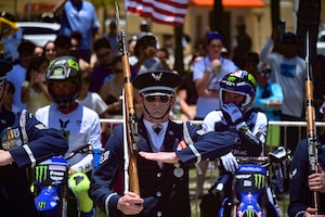 U.S. Air Force Staff Sgt. William Douglass, U.S. Air Force Honor Guard ceremonial guardsman, performs for a crowd at the Hyundai Air & Sea Show at Miami Beach, Fla., May 25, 2025.