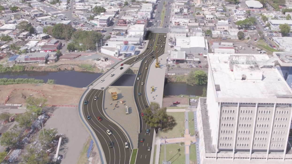 Rendering of a bridge being constructed.