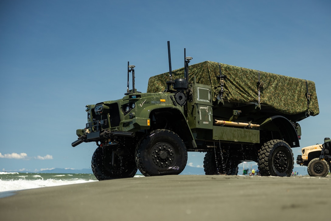 U.S. Marines with 3d Littoral Combat Team and 3d Littoral Logistics Battalion, 3d Marine Littoral Regiment, 3d Marine Division, conduct beach rehearsals with the Navy-Marine Expeditionary Ship Interdiction System in preparation for Exercise KAMANDAG 9 at Aparri, Philippines, May 23, 2025. KAMANDAG is an annual Philippine Marine Corps and U.S. Marine Corps-led exercise aimed at enhancing the Armed Forces of the Philippines’ defense and humanitarian capabilities by providing valuable training in combined operations with foreign militaries in the advancement of a free and open Indo-Pacific. (U.S. Marine Corps photo by Cpl. Malia Sparks)