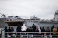 U.S. Marines and sailors man the rails aboard the USS New York (LPD 21) during Fleet Week New York 2025 in New York City, May 21, 2025. America’s warfighting Navy and Marine Corps celebrate 250 years of protecting American prosperity and freedom. Fleet Week New York 2025 honors the Navy, Marine Corps, and Coast Guard’s enduring role on, under, and above the seas. (U.S. Marine Corps photo by Sgt. Kayla Halloran)