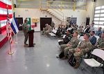 U.S. Naval Forces Southern Command / U.S. 4th Fleet Commander Rear Adm. Carlos Sardiello welcomes distinguished visitors and industry partners during the opening of the Hybrid Fleet Campaign (HFC) Fleet Experiment (FLEX) showcase event at Cooperative Security Location (CSL) Comalapa near San Salvador, El Salvador, May 27, 2025. HFC is a learning campaign to retain and improve advantages using next-generation manned and unmanned systems, tested and integrated during and after FLEX. U.S. Naval Forces Southern Command/U.S. 4th Fleet is the maritime component of U.S. Southern Command and the trusted maritime partner for Caribbean, Central and South America maritime forces leading to improved unity, security and stability.