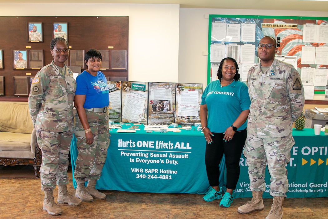 Sexual assault prevention and response team event with a booth and promotional items. 