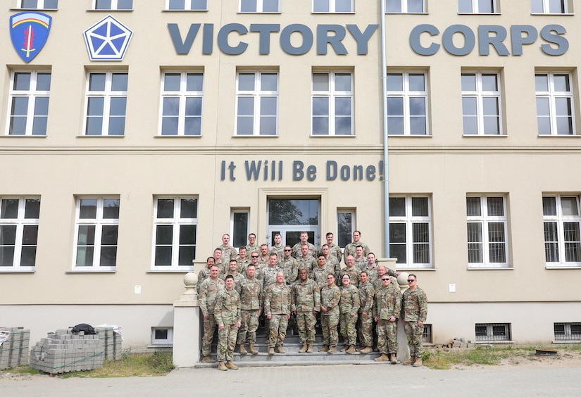 Soldiers from the 138th Operational Fires Command integrate with 41st Field Artillery Brigade and U.S. Army V Corps during Command Post Exercise hosted in both Fort Knox, Kentucky, and Camp Kosciusko, Poland, early May 2025.