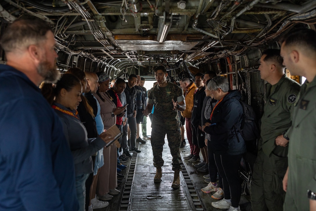 Educators with 12th Marine Corps District view a static display during an Educators’ Workshop event at Marine Corps Air Station Miramar in Miramar, California, April 24, 2025. The Educators Workshop program provides selected educators and influential community members with an experiential opportunity to see how the Marine Corps transforms young men and women into Marines. The workshop also provides attendees with current information regarding Marine Corps training practices, military job skills, service opportunities, military lifestyle, and educational benefits available to Marines. (U.S. Marine Corps photo by Cpl. Osmar Gutierrez)