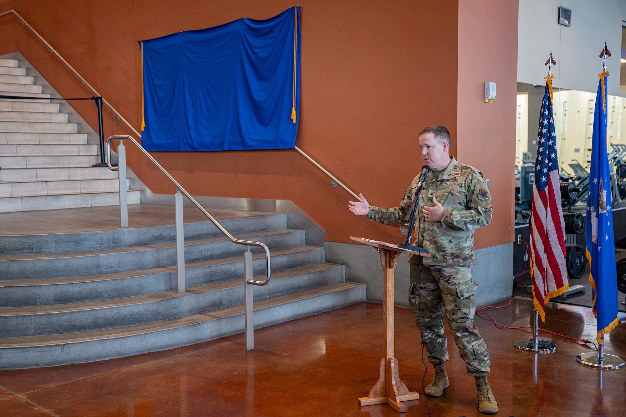 Man gives a speech.