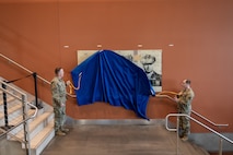Two men unveil panel.
