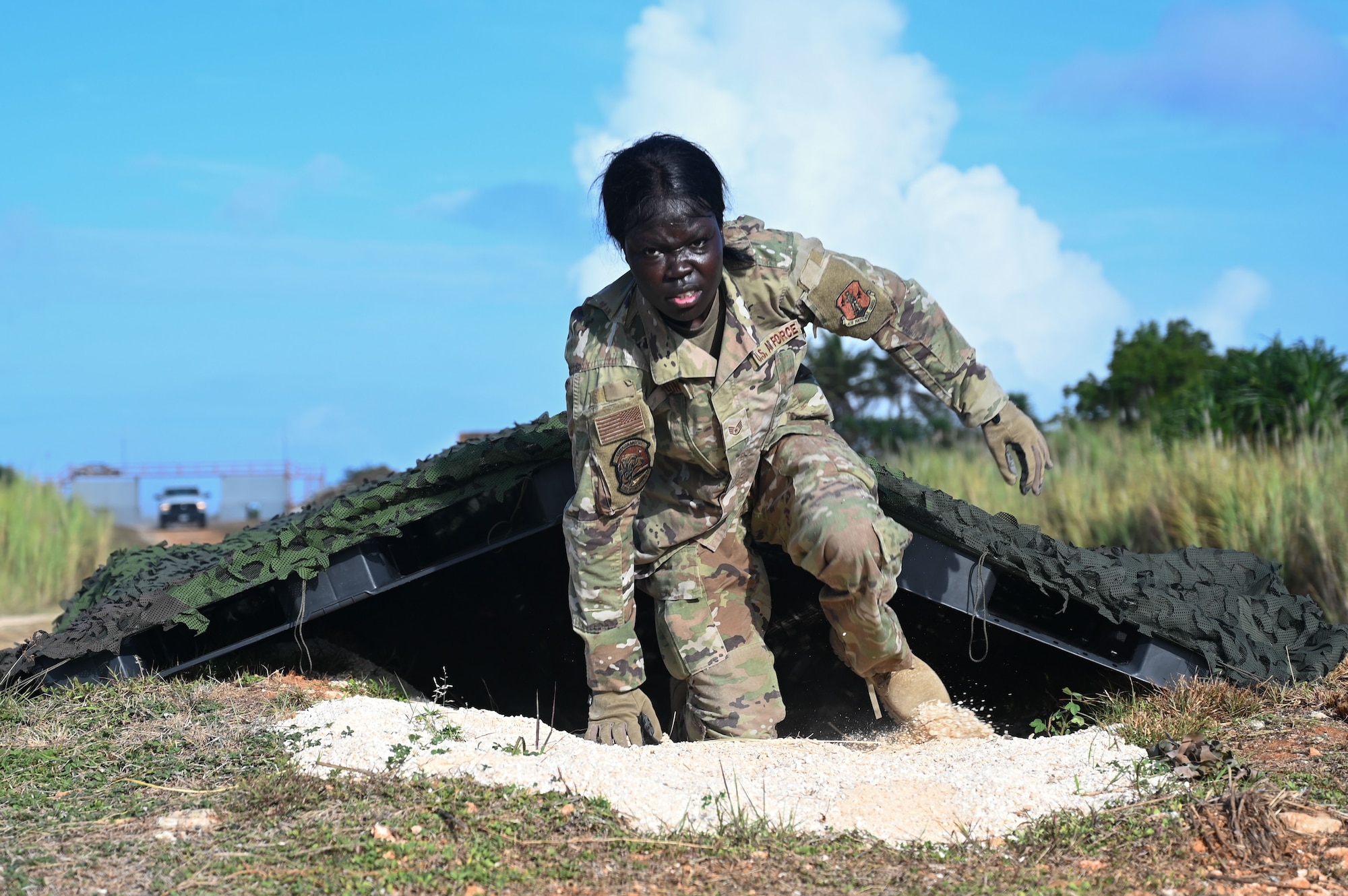Photo of an Airman participating in an advanced combat skills assessment