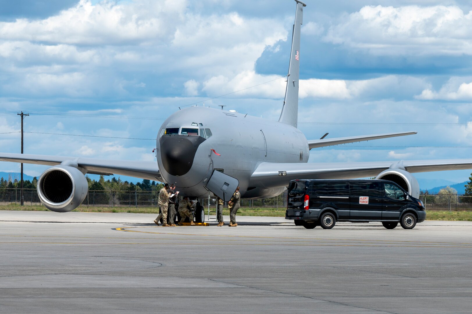 U.S. Air Force Airmen assigned to the 92nd and 141st Air Refueling Wings perform a simulated alert response during a Nuclear Staff Assistant Visit at Fairchild Air Force Base, Washington, May 20, 2025. The Nuclear Staff Assistance Visit is a total force readiness exercise which assesses the proficiency and abilities of both Fairchild and McConnell AFB’s Airmen, continuing to maximize their capabilities that support the future fight. (U.S. Air Force photo by Airman 1st Class Samantha Thorn)