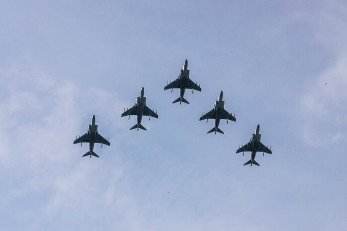 VMA-231 conducted a ceremony to celebrate its last Harrier flight before its deactivation in September. In 2026, the squadron will reactivate as Marine Fighter Attack Squadron 231 and prepare to operate the F-35B Lightning II Joint Strike Fighter. (U.S. Marine Corps photo by Lance Cpl. Bryan Giraldo)