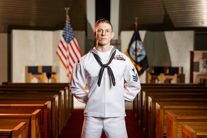 Cryptologic Technician Technical 1st Class Nathan Butts, assigned to Information Warfare Training Command (IWTC), poses for a portrait at Naval Air Station Pensacola Corry Station, Florida, May 7, 2025. IWTC Corry Station, a subordinate command of the Center for Information Warfare Training (CIWT), delivers world-class technical training to develop the Navy’s cryptologic and information warfare professionals. (U.S. Navy Photo by Public Affairs Specialist Austen McClain)