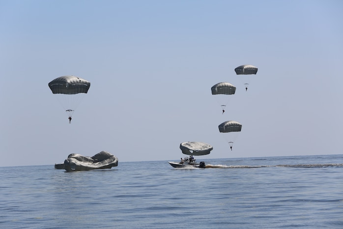Paratroopers from the U.S. Army Reserve 478th Civil Affairs Battalion (Airborne), stationed in Miami, Fla., conducted a Deliberate Water Jump into Lake Okeechobee, May. 16.  This training event prepares the soldiers for potential water landings, maintain proficiency in water operations and highlights the unit's ability to perform airborne operations under challenging conditions and locations anywhere in the world.   (U.S. Army photo/Mark Rankin)