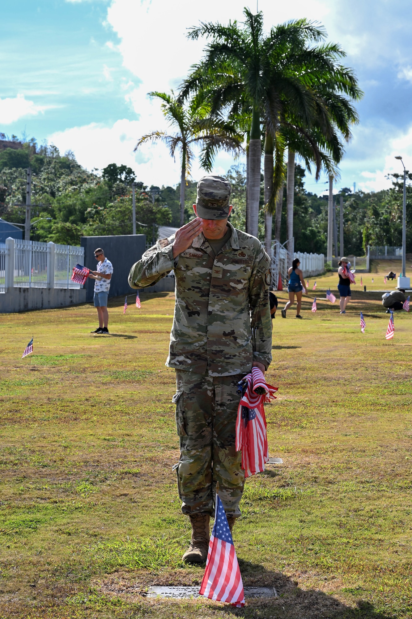 This is the most volunteers for the Memorial Day flag planting the cemetery has seen. (U.S. Air Force photo by Senior Airman Audree Campbell)