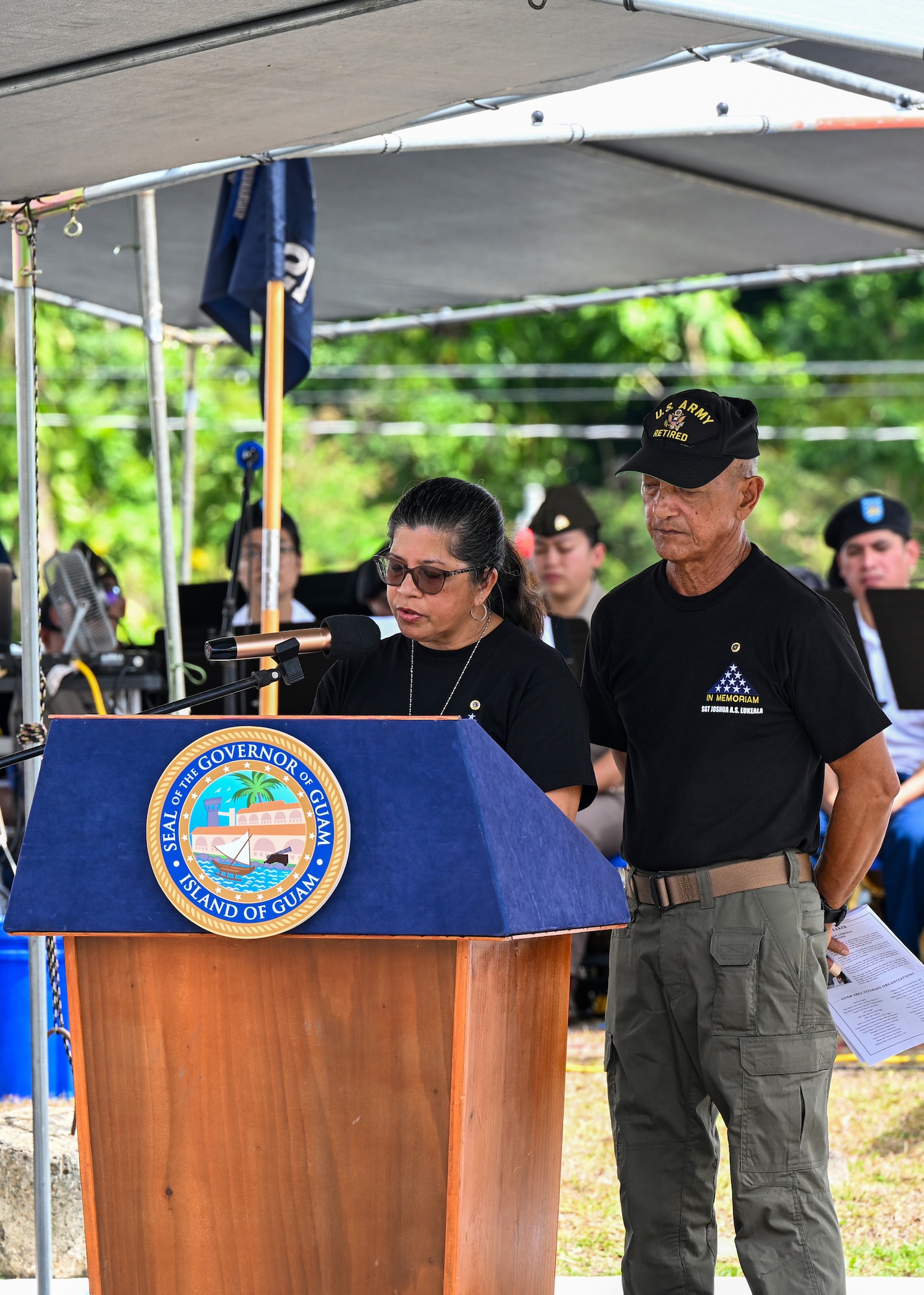 The laying of the wreath is to commemorate the fallen military members and Chamorros who fought during WWII. (U.S. Air Force photo by Senior Airman Audree Campbell)