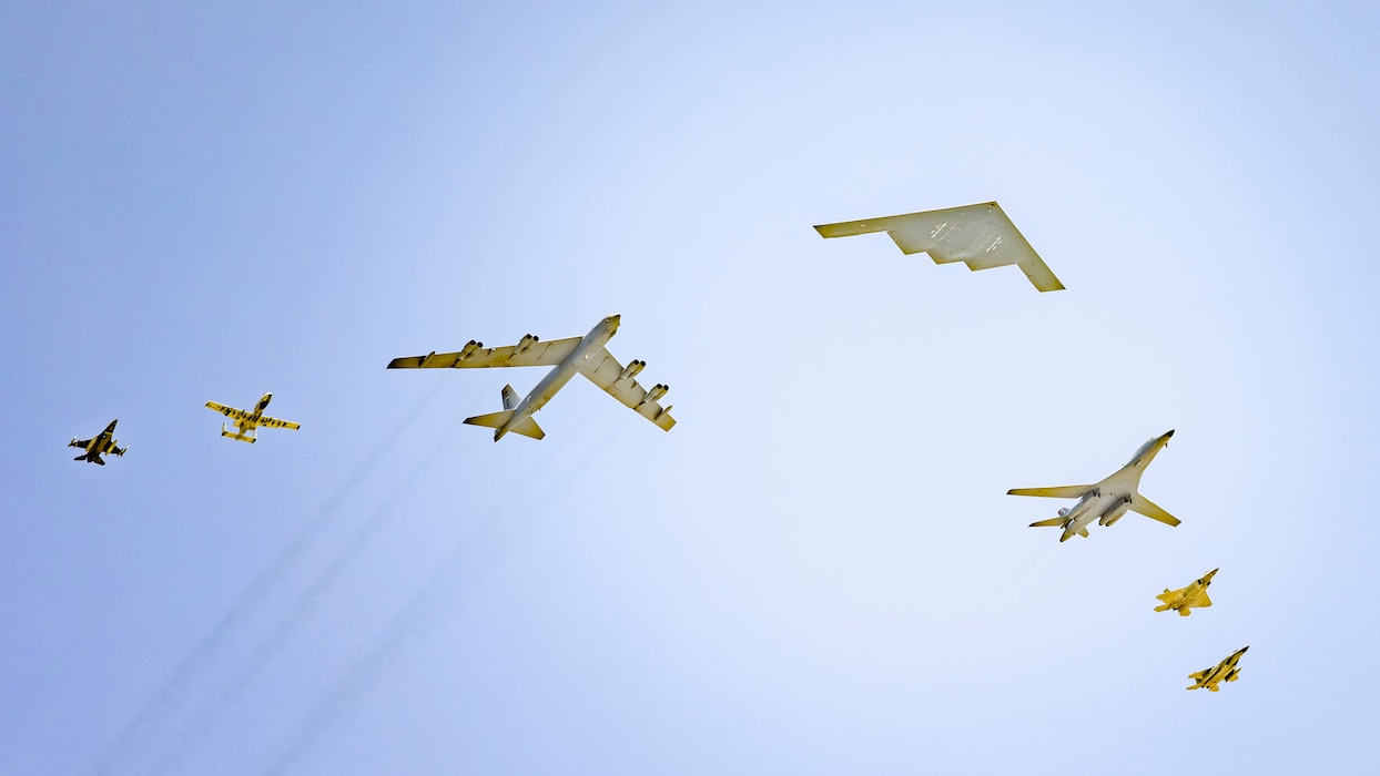 A formation of airplanes flying