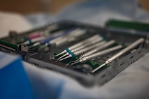 Dental picks are displayed during a dentist appointment at Minot Air Force Base, North Dakota, May 28, 2025. It is the 5th Operational Medical Readiness Squadron dental flight’s mission to improve the oral hygiene of service members to keep Airmen mission-ready. (U.S. Air Force photo by Senior Airman Alyssa Bankston)